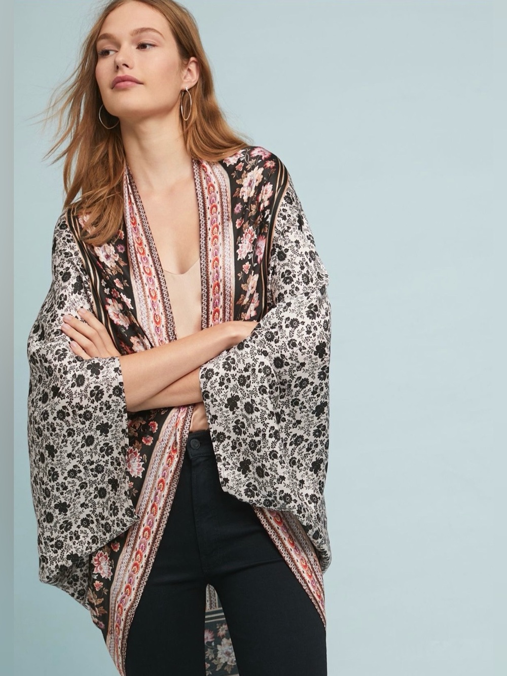 NWT Kachel + Anthropologie Silk Floral Kimono